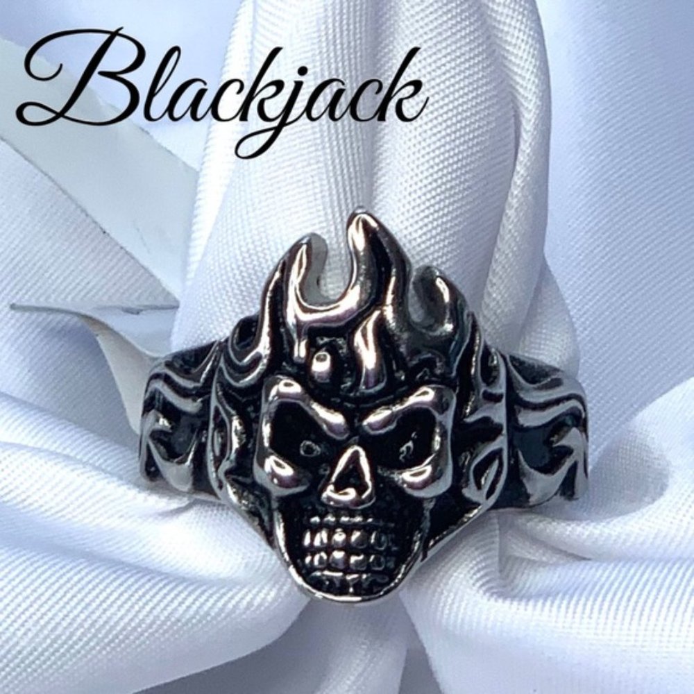 BLACKJACK MEN'S JEWELRY SKULL SILVER RING SIZE 13